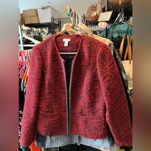 Chicos Women’s Open Front Embellished Tweed Blazer Jacket, Size 1